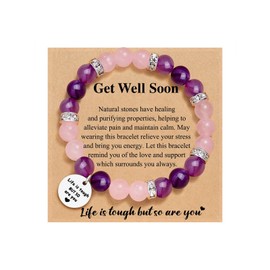 Stocking Stuffers for Teens Get Well Soon Gifts for Women Inspirational Bracelet Natural Stone Amethyst Healing Bracelet Anti Anxiety Stretch Bracelet for Stress Relief Inspirational Gifts for Girls