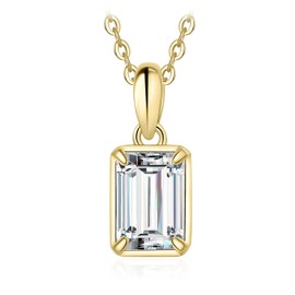 JewelryPalace Emerald Cut 1ct Moissanite Chain Pendant, Bridal Simulated Diamond Jewellery Set, Women's 925 Silver Necklace with Stone, Jewellery Girl Gift, Women, Rose Gold, 45 cm, Gemstone,