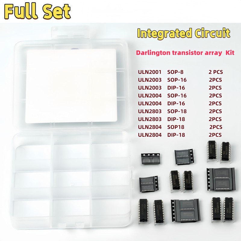 CHIPNEW Darlington Transistor Array IC Kits.18 in 1 :ULN2001,ULN2003,ULN2004,ULN2803,ULN2804.Antistatic Packaging