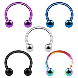 KJM FASHION Horseshoe Earrings Stainless Steel 1.2mm 16g Pack of 5, Stainless Steel