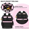 LOKASS Pink Tool Bag for Women, Wide-open Tool Backpack with