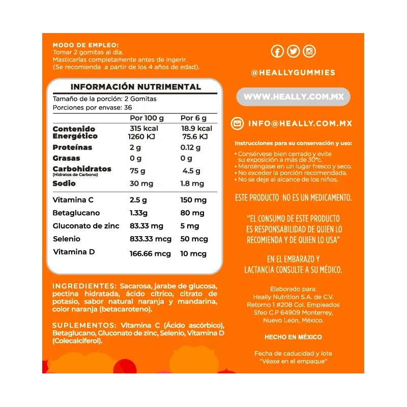 Heally Powerful Defense, 72 Gomitas Vitaminas 216g Sabor Naranja