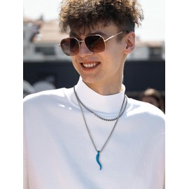 U7 Men's Women's Necklace 3D Italian Horn Necklace Cornicello Charm Pendant Chain 316L Stainless Steel Horn Chain Lucky Charm Amulet Lucky Jewellery Necklace Gifts for Men Women, Stainless Steel