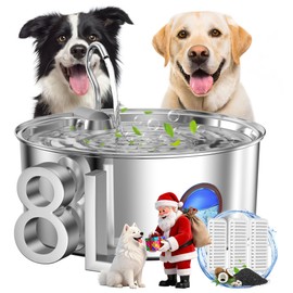 subteenmate Dog Water Fountain for Large Dogs- 8L/270oz Stainless Steel Dog Fountain Dispenser Automatic Pet Water Bowl with Ultra-Quiet Pump/Quadruple Filtration for Large Pups Cats & Multi-Pet