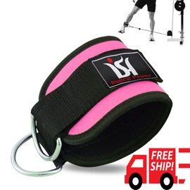 ISH Sports Pink Training Exercise Ankle Strap D-Ring Pulley Gym Weight Lifting Multi Cable Attachment Strap