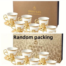 2/6 Sets, Golden Vintage Teacups And Saucers, Ceramic Coffee Cup And Saucer Plate, European Style Turkish Drinking Cups For Breakfast, Tea Party, Afternoon Tea, Home, Garden, Restaurant And More, Summer Winter Drinkware, Gifts - Color: 12pcs 6 Set White
