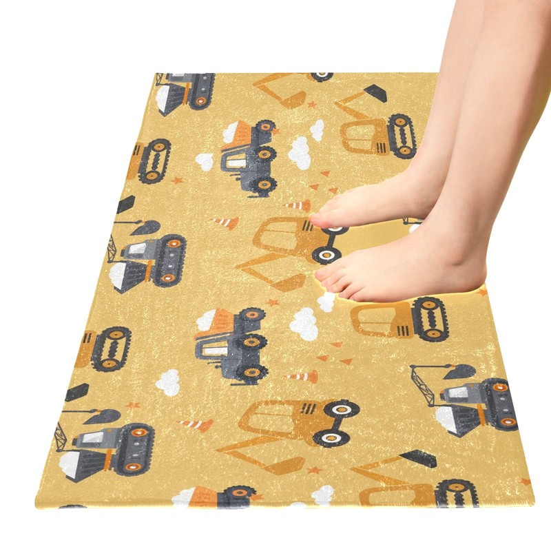 Bathroom Rug Construction Trucks Bath Mat 39x20in Soft Absorbent Plush