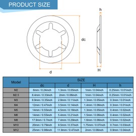 sourcing map 188Pcs Internal Tooth Washers Assortment Kit, 65Mn Tooth locking Ring Washers Quick Speed Nut ing Fastener, 9 Size, Black
