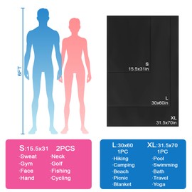 Yaozoon Camping Towel L Size Microfiber Quick Dry Lightweight Travel Body Swimming Pool Beach Towels (Black, 1 Pack L)