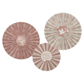 Folat 24994 Baby Shower Decoration, Baby Shower, Pink, White Decoration Fan Set - Blooming Baby Girl - 3 Pieces