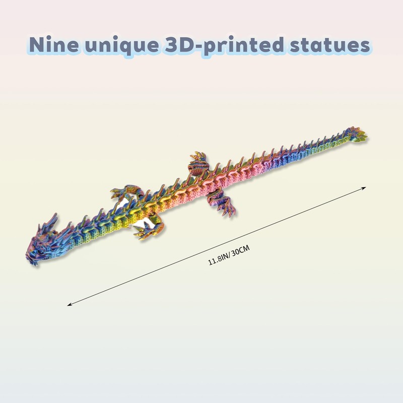 TUTHKOTH 9PCS 3D Printed Dragon Figure Collection (9Pcs-Red+Yellow+Blue)