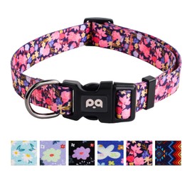 QQPETS Adjustable Soft Dog Collar: Print Flower Pink Multicolor Cute Patterns for XS Small Medium Large Pet Girl Boy Puppy Walking Running Training