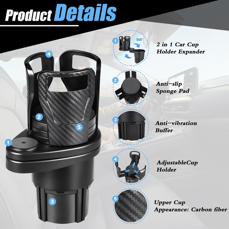 DECUIOCC Upgraded Car Cup Holder Expander, 2 in 1 Vehicle
