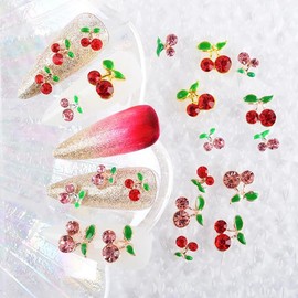 40 Pcs 3D Nail Art Cherries Shiny Cherry Nail Charms Cherry Shaped Nail Gems Small Cherry Nail Rhinestones Glass Crystal Nail Design Charms Bling Nail Decorations for DIY Manicure