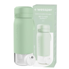 Wessper Borraccia con filtro dell'acqua in vetro da 500 ml, bottiglia con filtro Actitex Disc, riduce il cloro, contatore di cambio filtro, borraccia senza bpa – Menta