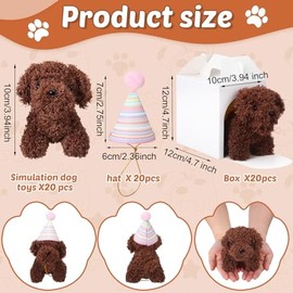 20 Pcs Mini Stuffed Animals Plush Toy Set Includes 20 Birthday Hats 20 Kraft Paper Boxes for Boys and Girls Animal Theme Birthday Party Supplies Favors Gifts (White)