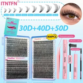 Kit de Extensiones de Pestañas con Efecto Natural para Principiantes, Pack de 800 y Bond And Seal