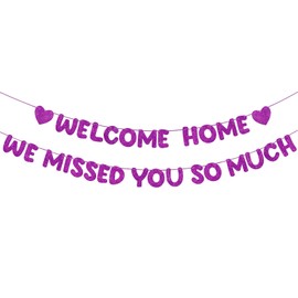Fulmoon Pre Strung Welcome Home We Missed You So Much Banner Glitter Welcome Home Sign for Party Decorations Military Army Returning, Homecoming, Family(Purple)