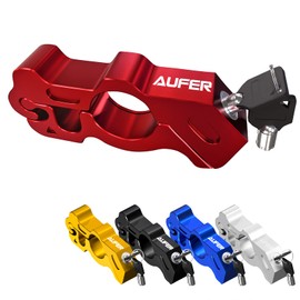 AUFER Universal Heavy Duty Motorcycle Grip Lock Handlebar Lock Throttle Lock Anti Theft Brake Lever Locking Compatible with for Most of Motorbike Sports Bikes Scooter Mopeds ATVs (Red)