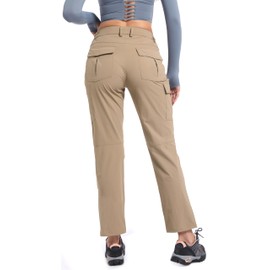 Women's Cargo Lightweight Hiking Pants Casual High Waisted Athletic Outdoor Travel Trousers with Pockets Khaki L
