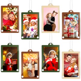 Weysat 8 Pcs Christmas Acrylic Photo Ornaments Hanging Picture Frame Ornaments Wallet Size Picture Frames for Christmas Tree Decoration Tear The Scratch Film Before Use(Brown,Green,3.4 x 2.4 Inch)