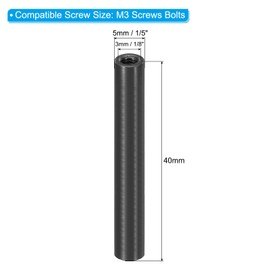 PATIKIL 2pcs M3 Metal Threaded Standoff Spacer Nuts, Round Aluminum Spacers Female Coupling Screws, 1/8" ID x 3/16" OD, Black, (40mm L)