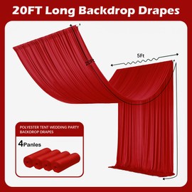 20ftx20ft Red Backdrop Ceiling Drapes,4Panels 20ft Height Wrinkle Free Tent Draping Curtains, Fabric Drapery Ceiling Drapes for Wedding Ceremony Birthday Theme Parties with Rod Pocket