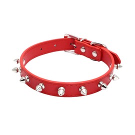 haoyueer Spiked Dog Collar for Small Dogs, Mushrooms Rivet Soft Pu Leather Spike Stud Studded Cat Collar Adjustable for Mini Tiny Breed Pet Teacup Puppy (M, Red)