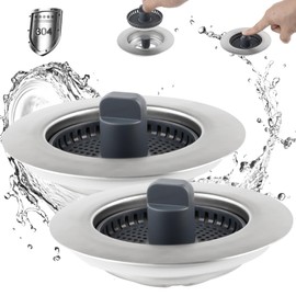 iFealClear 2PCS Kitchen Sink Stopper,3-in-1 Kitchen Sink Strainer,Sink Plug Replacement, Suitable for Sink Holes with a Diameter of 72-86 mm and a Depth > 22 mm