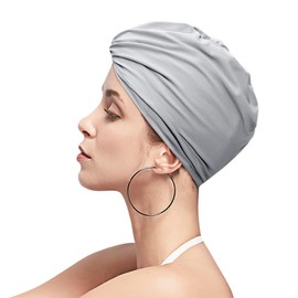 Women Pleated Fabric Swim Hat Soft Elastic Nylon Bathing Cap Shower Cap Adjustable Swimming Cap Turban Ladies Ear Protection Swim Cap Hat for Beach Surfing Springs Beauty Yoga
