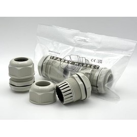 Pack of 2 M32 Grey 32mm IP68 Waterproof Nylon Cable Glands, Locknut and Washer for 18mm - 25mm Cables, Compression Stuffing Gland Connector Sparky Market