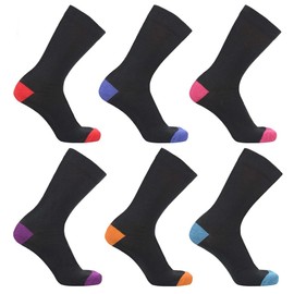 COSHAL® 6 Dress Socks Mens Suit socks Cotton Rich Classic Suitable for Work Casual Wear Breathable Smart Dress Socks Soft Men Dress Socks Size (6-11) Black (H/T)