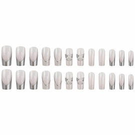 MISUD Press on Nails - Long Square Fake Nails with French Tip, Acrylic French Tip Design 24 pcs