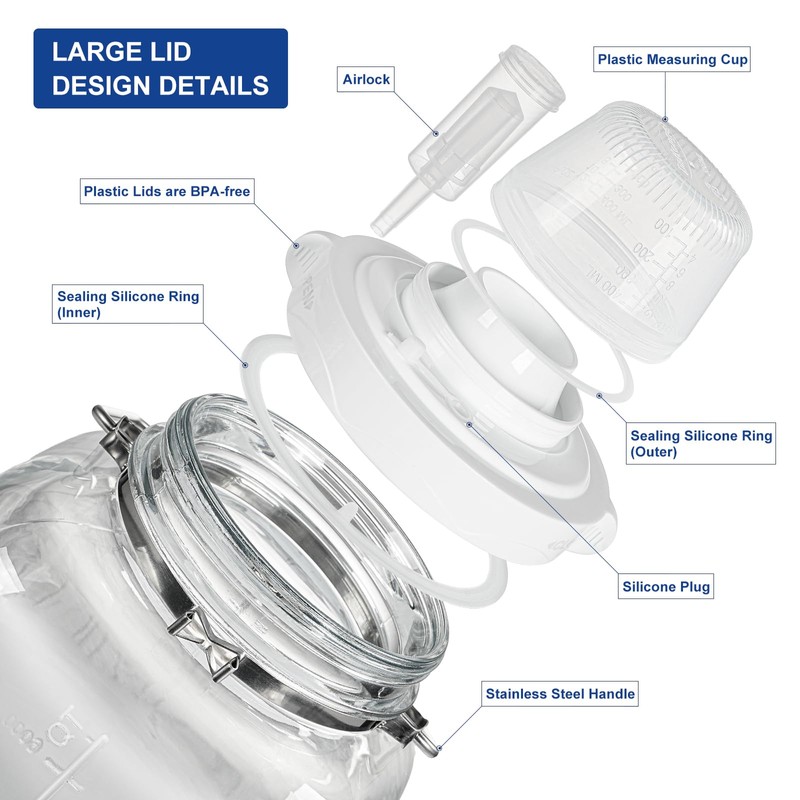 5 Gallon Square Fermentation Jar with Wide Mouth, Stainless Handles,