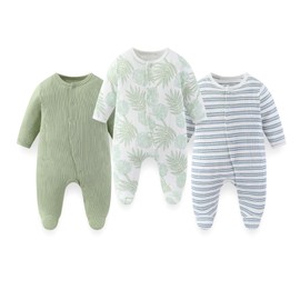 BABYSOLIS 8 Pack Unisex Baby Boy Girl Footed One-piece Outfit Infant Hats 0-12months Comfort New Born Romper Clothes