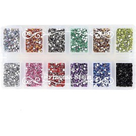 Princess-style Rhinestones, 12 Colors, Case Included, Nail Decoration, Sparkling Stone Set (0.08 inch (2 mm) (Approx. 5,400 Pieces))