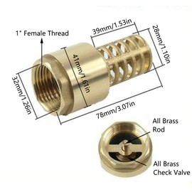 1 Inch Brass Foot Valve Check Valve, Internal Thread, Backflow Preventer with Suction Basket Hole Filter for Pumping Connection [Pack of 2]