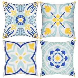 Coddsmz Pack of 4 Decorative Outdoor Waterproof Throw Pillow Covers Square Garden Pillowcase for Patio Tent Couch Bench Balcony 18x18 Inch