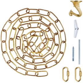 Omytie 6 Ft Heavy Duty Hanging Chain Kit with Connection Locks & Swag Ceiling Hooks for Lighting Fixture, Chandelier, Pendant, Lantern, Swag Lamp, Plant/Flower/Fruit Basket, Bird Feeder (Brass)