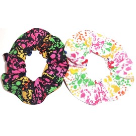 Crayon Art Rainbow Hair Scrunchies Ponytail Holders handmade by Scrunchies by Sherry (White and Black)