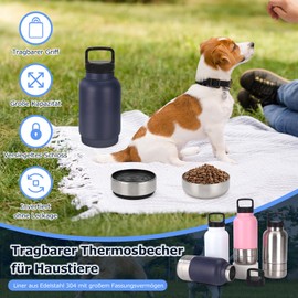 Insulated Dog Drinking Bottle for On the Go - 3-in-1 Stainless Steel Water Dispenser with Leak-proof Closure, 2 Bowls, Ideal for Travel, Hiking and Walking (Black, 1000 ml)