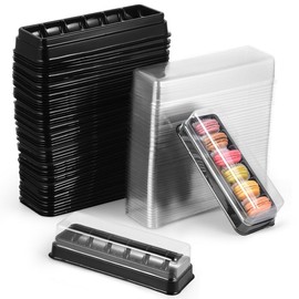 Tideme Macaron Boxes with Clear Lids, 50 Pcs Macaroon Containers with 6 Grids, Plastic Gift Packaging Boxes, Dessert Display Cases for Truffles Cakes, Chocolates, Cupcakes, Cookies