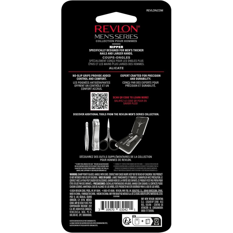 Revlon Alicate de Uñas para Hombres, Pinza para Cutículas, Plateado,