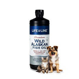 Lifeline Omega-3 Fish Oil for Pets | Wild Alaskan Salmon Pollock Oil | Cold-Filtered with DHA, EPA for Healthy Eye, Heart & Brain | Pet Supplement for Moisture Replenishment | 128 oz