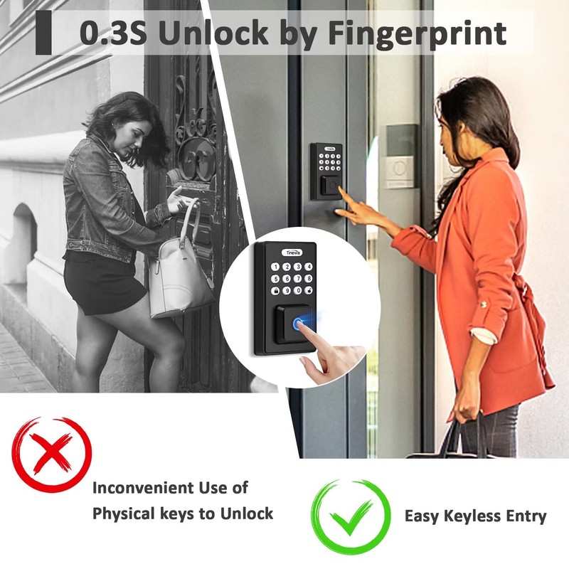 Tinewa Fingerprint Entry Door Lock, Exterior Smart Door Lock for