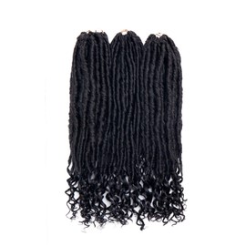 Straight Goddess Faux Locs With Curly Ends Ombre Braiding Locs Synthetic Crochet Braiding Hair Extensions Dreadlocks For Braids 3 Packs - Natural Black