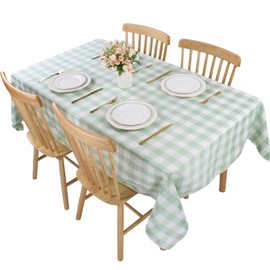 Gingham Tablecloth 140x274cm Polyester Antiwrinkle and Wipe Clean, Checkered Tablecloths for Home and Party Festive Decorations, Fabric Plaid Tablecloth Rectangular(Light Green)