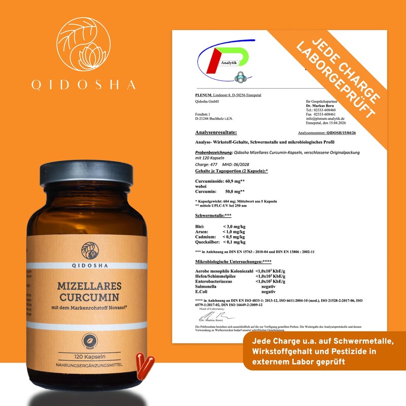 QIDOSHA® Novasol® Curcumin Liquid, 120 Capsules in Pharmacist Glass, 500
