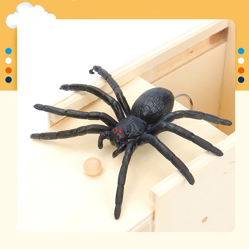 Rubber Spider Trick Box, Handmade Wooden Trick Surprise Box Spider