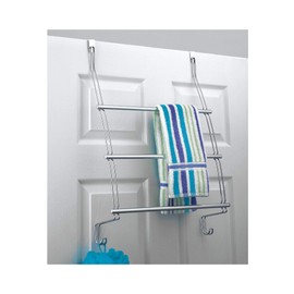 iDesign Classico Steel Over-The-Door Towel Rack with Storage Hooks - 16.75" x 4.25" x 24", Chrome